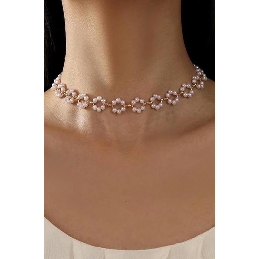 Classic Flower Pearl Choker Necklace